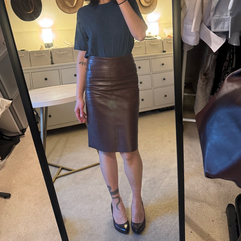 Joseph Chocolate Leather Skirt